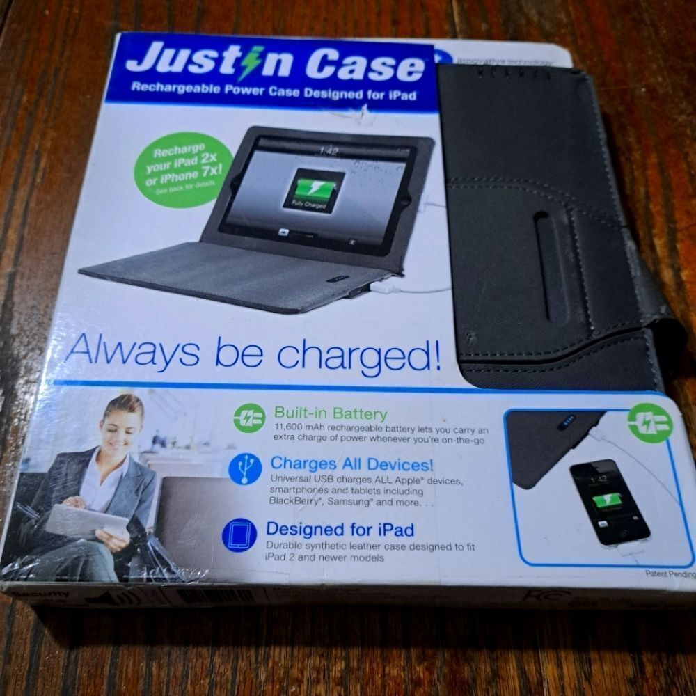 New Just in Case iPad Case with Built In Battery Rechargeable Power Case